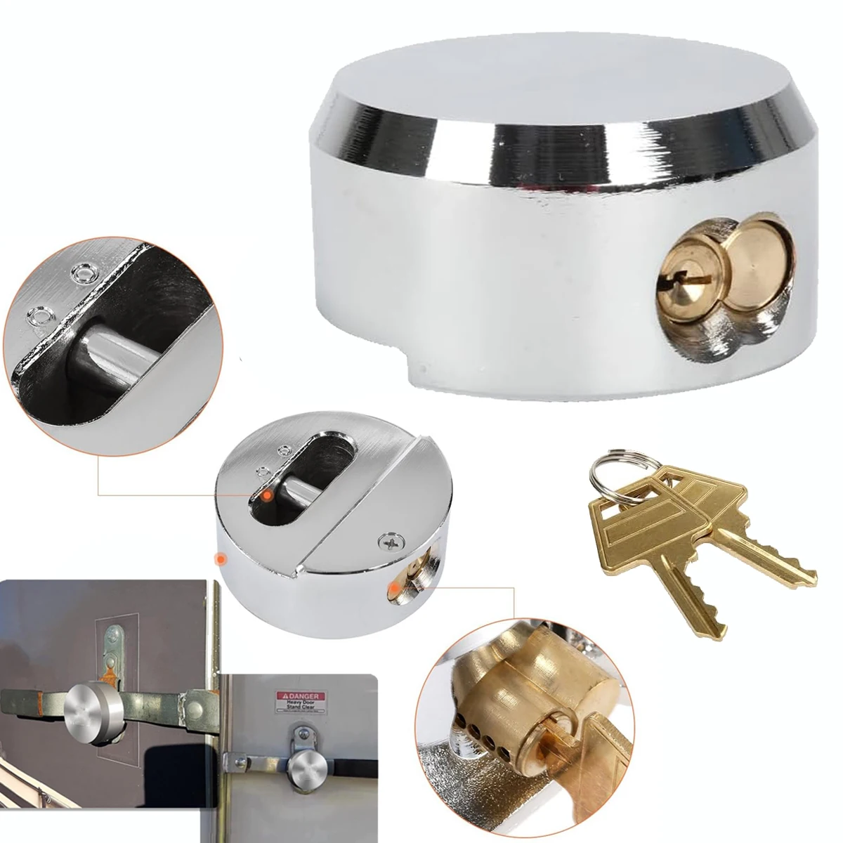 Hidden Detachable Padlock, Heavy-Duty Solid Steel Chrome Plated Trailer Door Lock