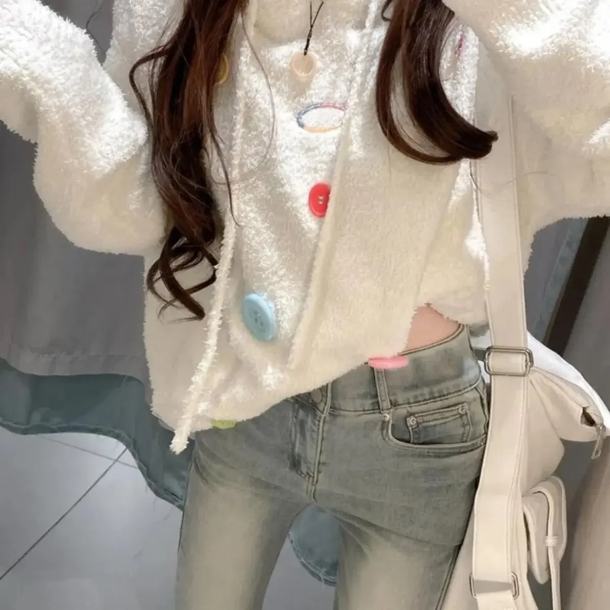 Gaganight Women Colorful Button Sweater 2024 New Korean Hooded Knitted Sweater Loose Lazy Style Instagram Clothes Female Top