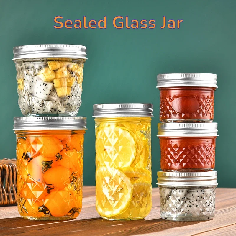 Glass Bottle Food Storage ContainersHigh Temperature Resistant Easy to Clean Honey Food Sealed Glass Canning Mason Jar with Lid