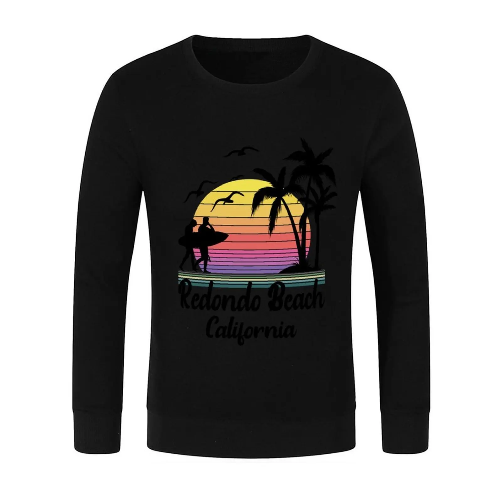 Redondo Beach كاليفورنيا شاطئ البحر ريترو غروب الشمس البلوز الرجال معطف الملابس الجمالية أنيمي ملابس الرجال البلوز