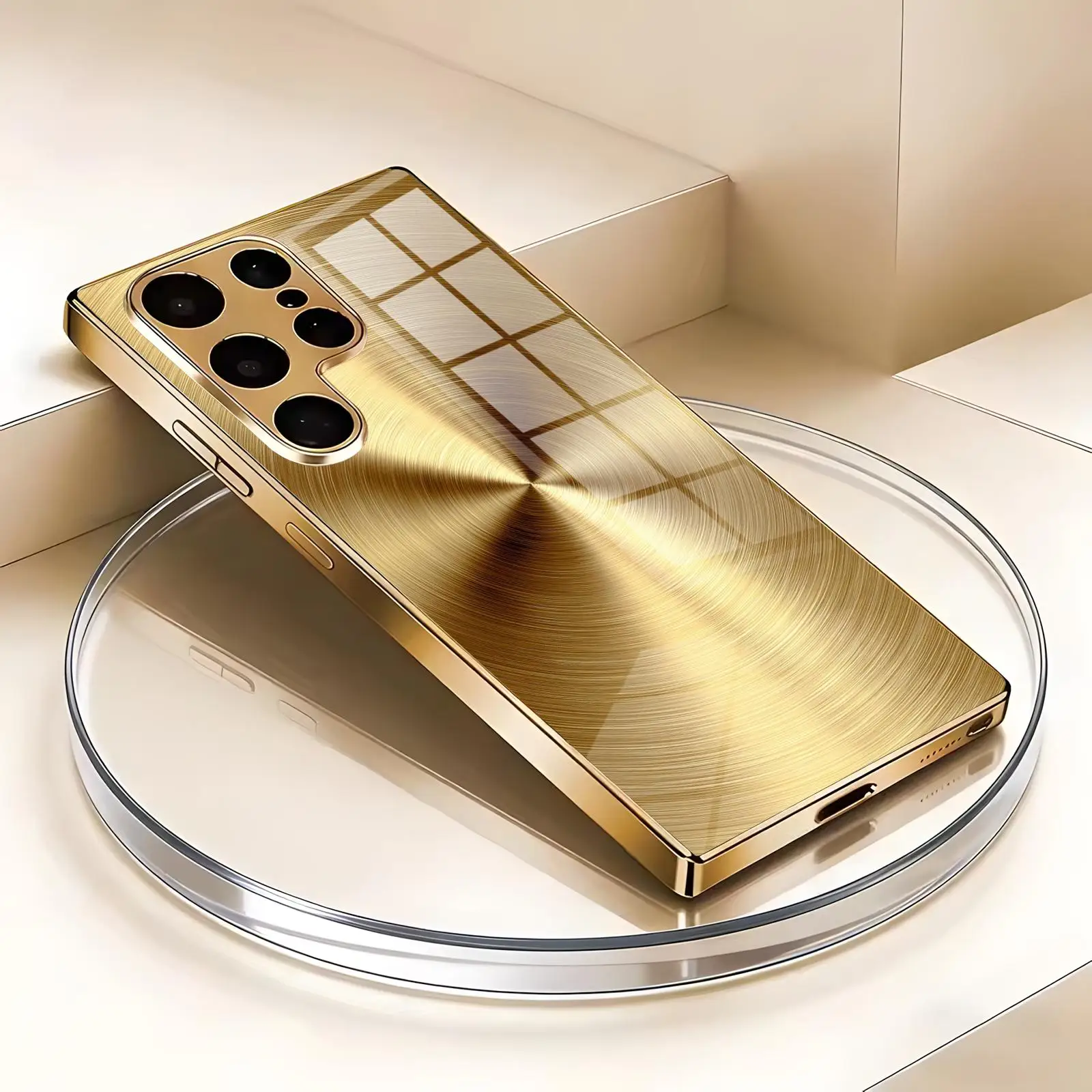 Brushed Metal Texture2  Phone Case For Samsung S26 S25 S24 S23 S22 S21 Plus Ultra Note20 Electroplated glass Phone Case