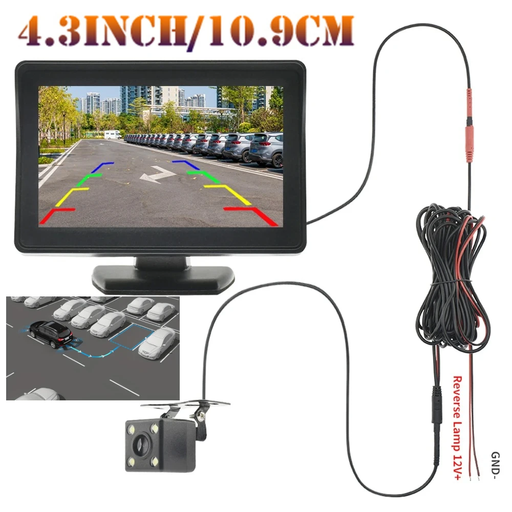2-in-1 Auto-Rückfahrassistenzsystem Rückspiegel mit Rückfahrkamera und LCD-TFT-Monitor für Einparken und Rückwärtsfahren 4,3 Zoll