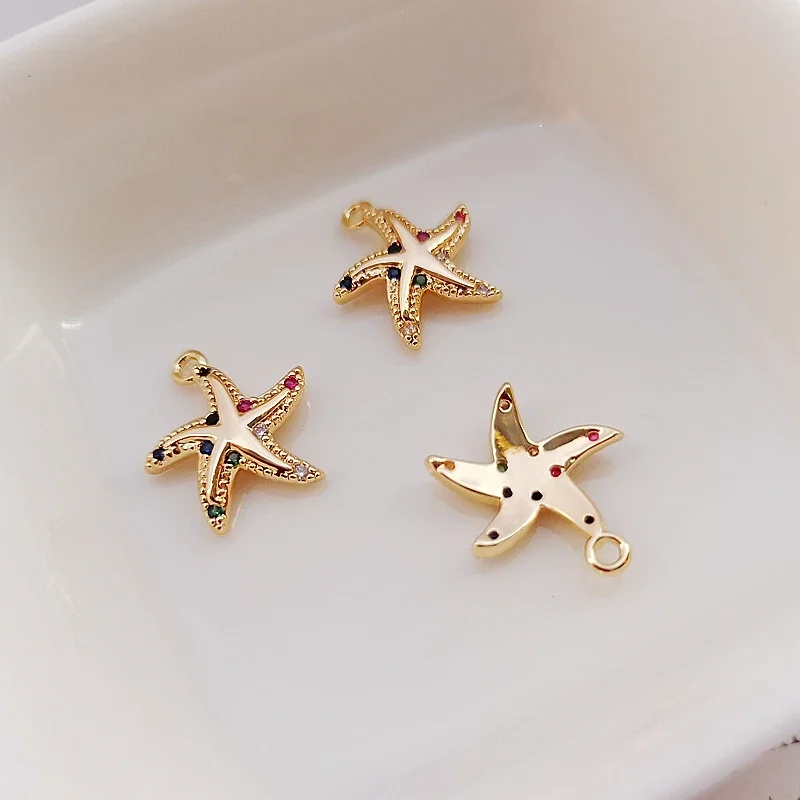 

14K Gold-plated Accessories Sea Star Micro-inlaid Colored Zirconium Five-pointed Star Pendant, Bracelet, Necklace DIY Jewelry