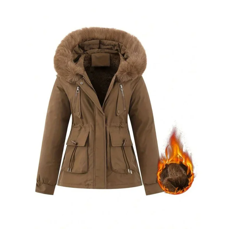 

Thickened Fur Collar Parka Women's Jacket Winter Warm Coat Cross-Border K 97045 Parka Style Ladies Premium Fashion