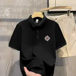 Advanced Sense Back Printing Trend Fashion Retro Lapel Ventilate Comfort Fitted Clothes Men's Polo Short Sleeved Summer 2024