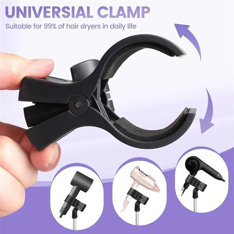ABZV-verstellbarer Haartrocknerständer mit Stativ und Universalclip, 29-59 Zoll drehbarer Haartrocknerhalter, 360-Grad-Drehung