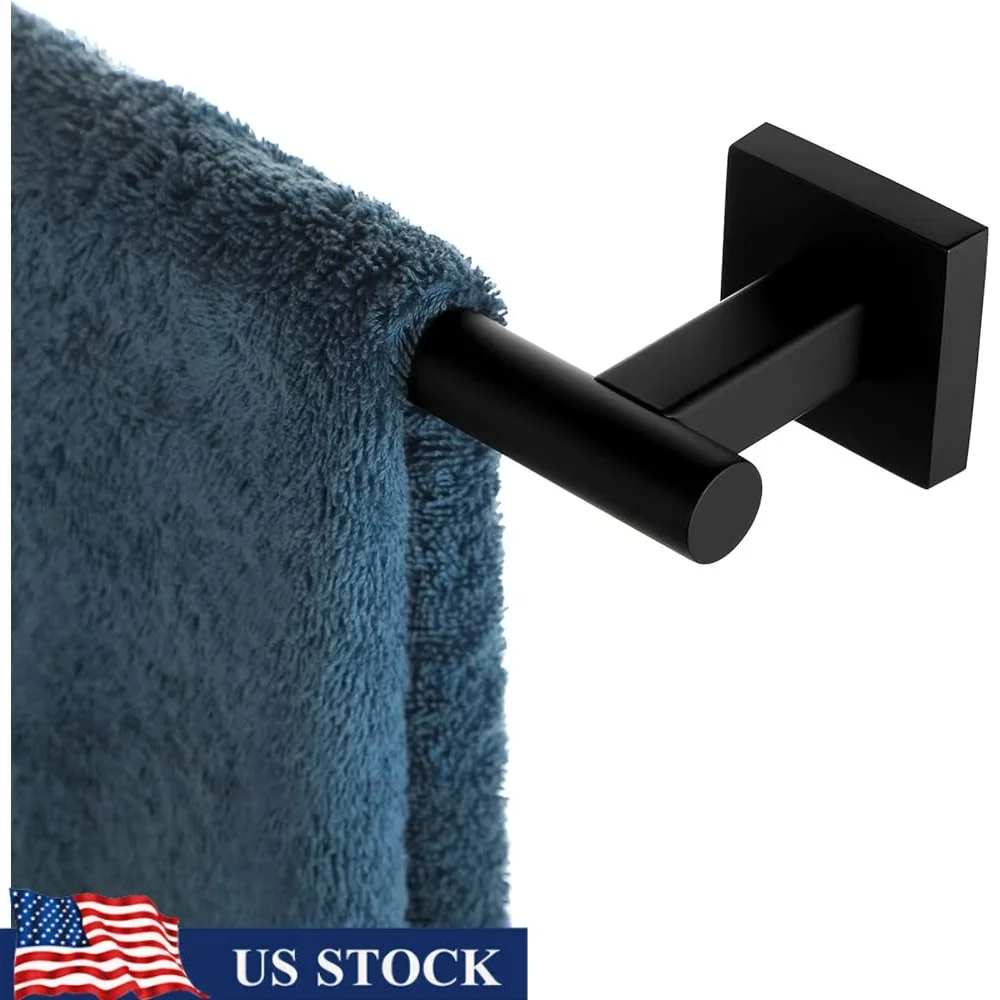 

Matte Black Towel Bar Rack Wall Mounted 304 Stainless Steel Square Base Holder Rust Resistant Towel Rod with Hardware and
