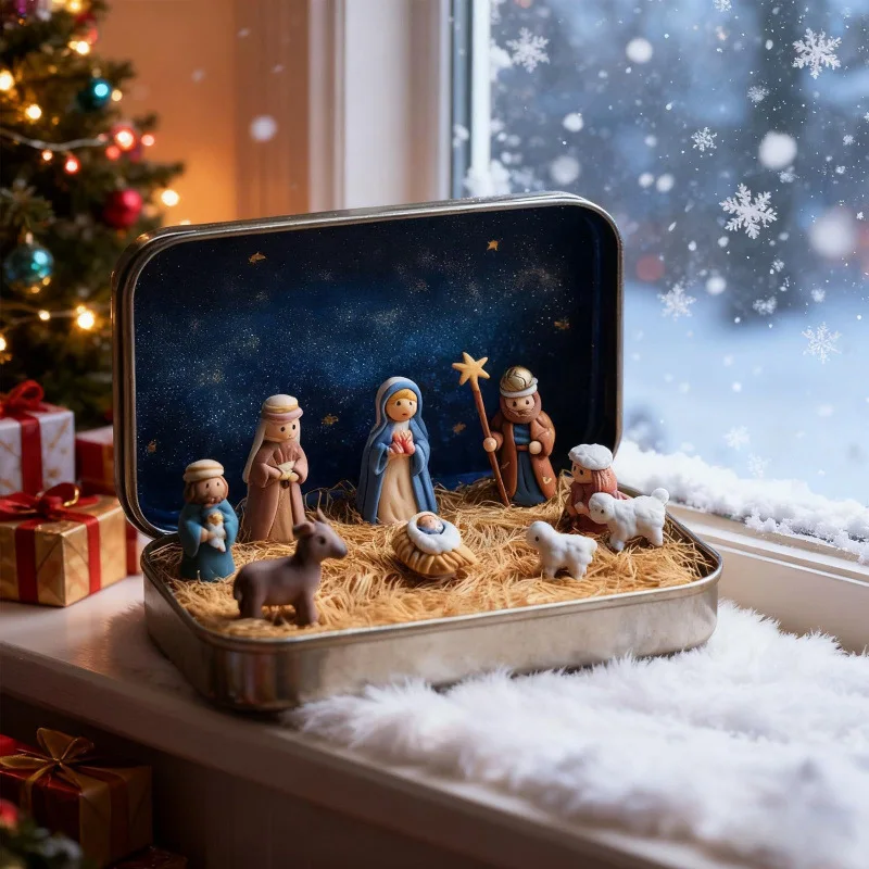 Mini calendario dell'Avvento di Natale Giocattoli in miniatura Set di figurine di presepe Set di presepe di Capodanno Borse cieche per scatola cieca di Natale
