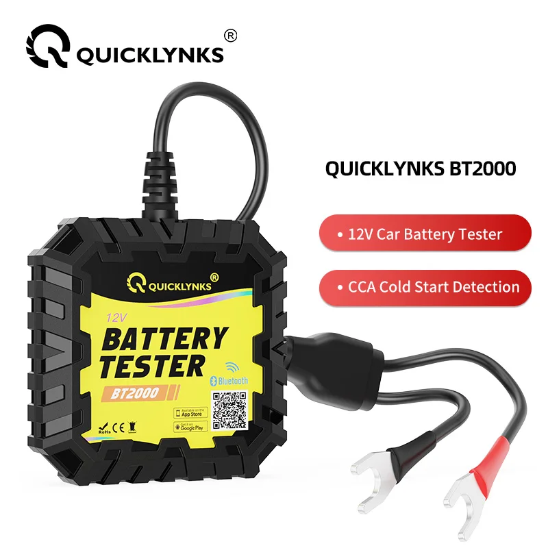 QUICKLYNKS BT2000 12V Car Battery Tester Monitor Wireless Bluetooth Auto Battery Analyzer CCA Test Free Update for IOS Android