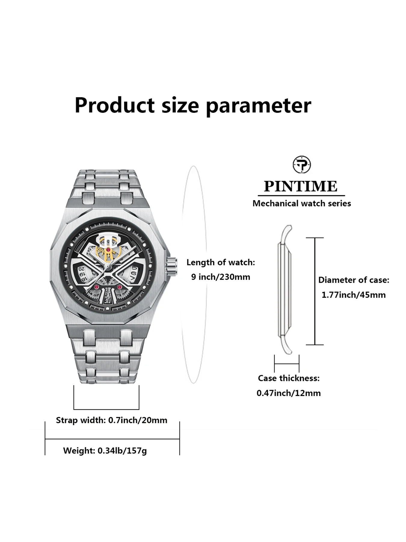 Men's Quartz Watch, Crafted with Quartz Movement, Black Warrior 12-Sided Case with a Hollowed-Out Face and Stainless Steel Strap