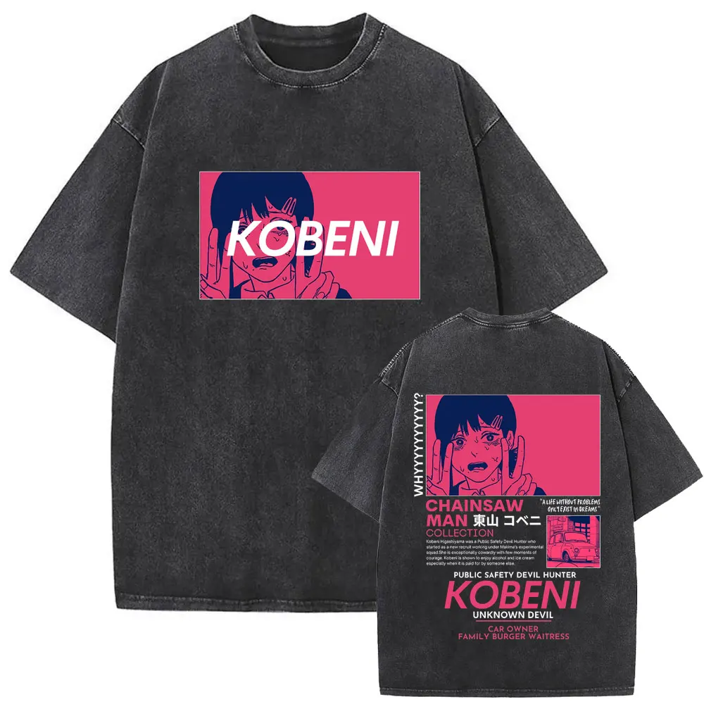 

Washed Vintage Anime Chainsaw Man Higashiyama Kobeni Graphic T Shirt Men Fashion Casual Oversized T-shirt Manga Lovers Fans Gift