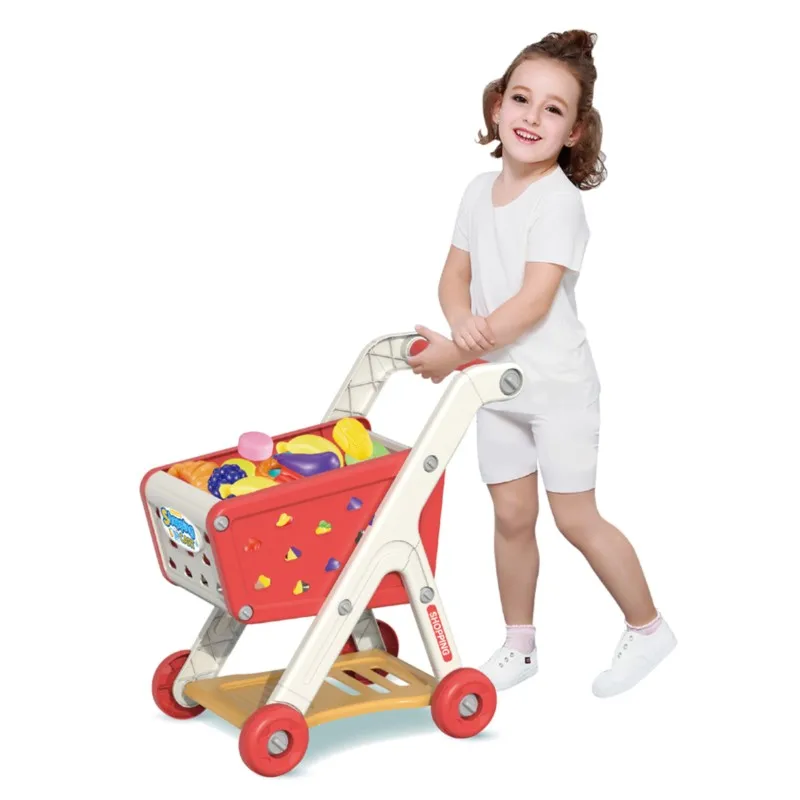 Carrinho de compras de brinquedo para bebês, carrinho pequeno para crianças, casa de brincar, corte de frutas, música, cozinha, supermercado, homens e meninas, brinquedos de educação precoce