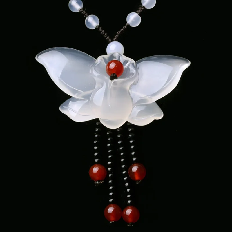 

White Chalcedony Beads Sweater Necklace Pendant Agate Jade Pendant