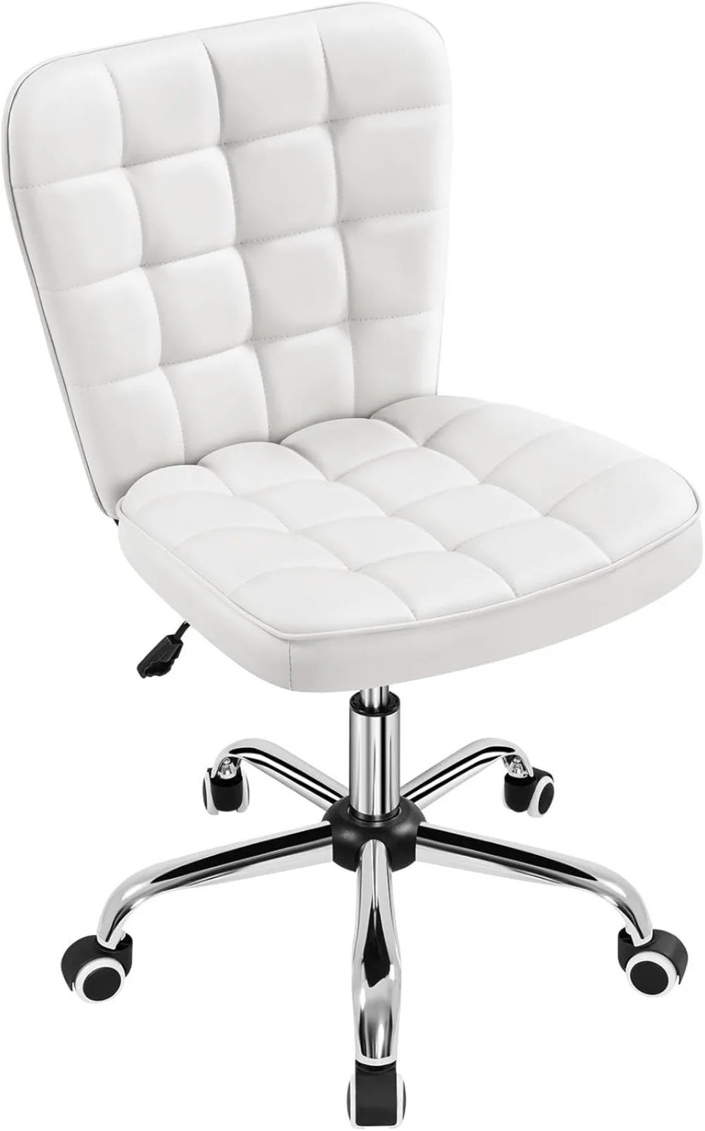 Armless Desk Chair Modern Tufted Office Chair Faux Leather Upholstered Computer Chair with Adjustable Seat Height and Rolling