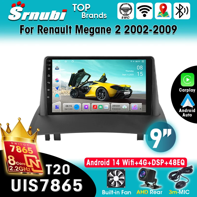 Autoradio für Renault Megane 2 2002-2009 mit Wireless Carplay, Android Auto, 4G WIFI, GPS, DSP, BT, FM, RDS, Navigation und Stereo
