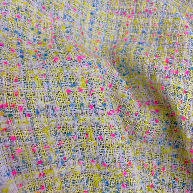 50x145cm Colorful Dot Yellow Lattice Yarn-Dyed Braided Tweed Fabric For Women Autumn Jacket Dress Suits Coat Handbag DIY Cloth