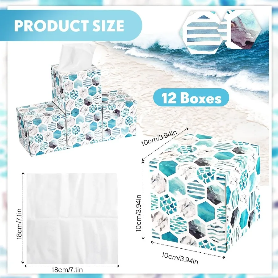 12 pacotes de caixas de cubos de tecidos faciais com 80 folhas por caixa, tecidos faciais macios de 2 camadas, caixa de papel quadrada em massa, toalhas de papel faciais para