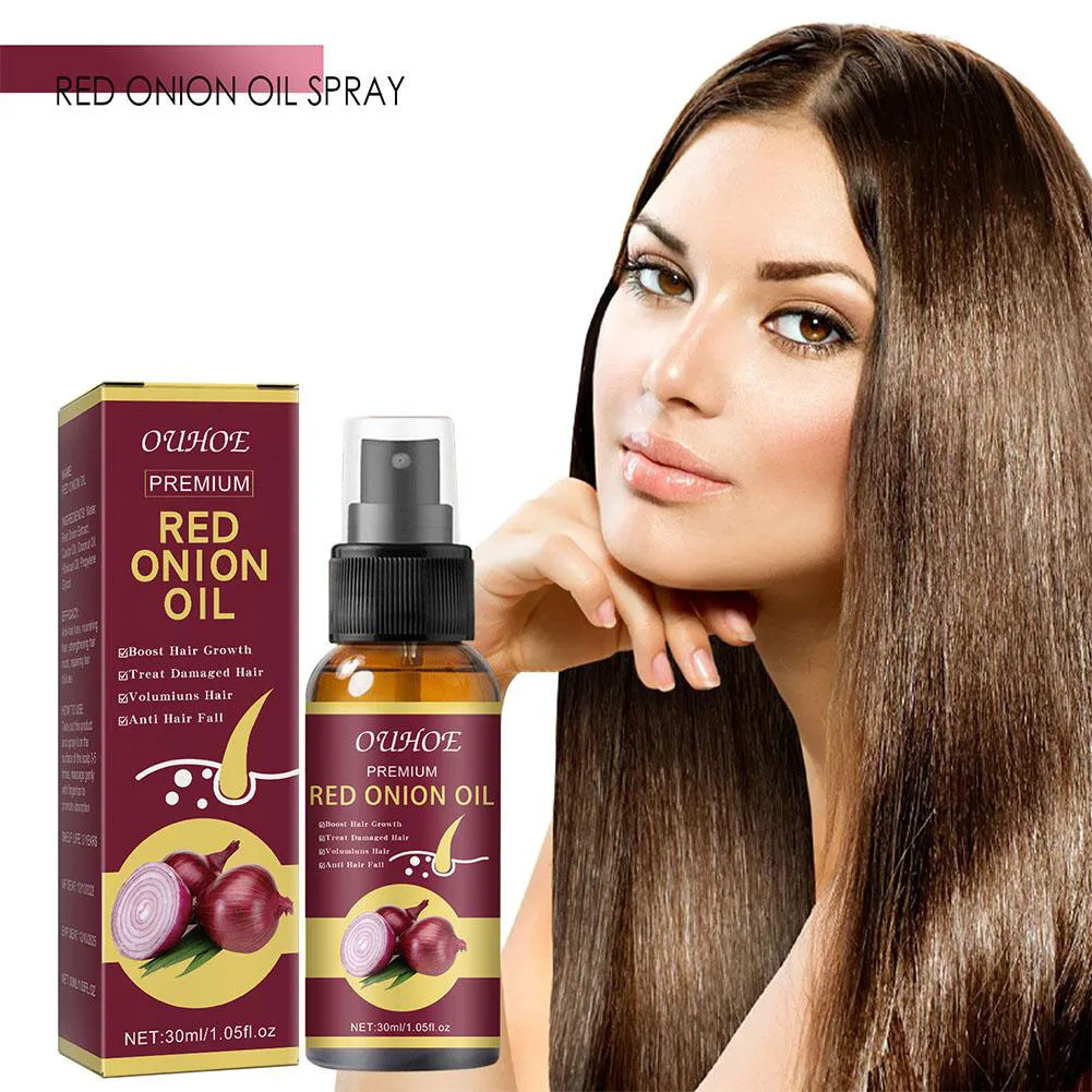 Spray all\'olio essenziale di cipolla rossa per la cura dei capelli, Spray idratante per capelli con acqua di riso, trattamenti per capelli