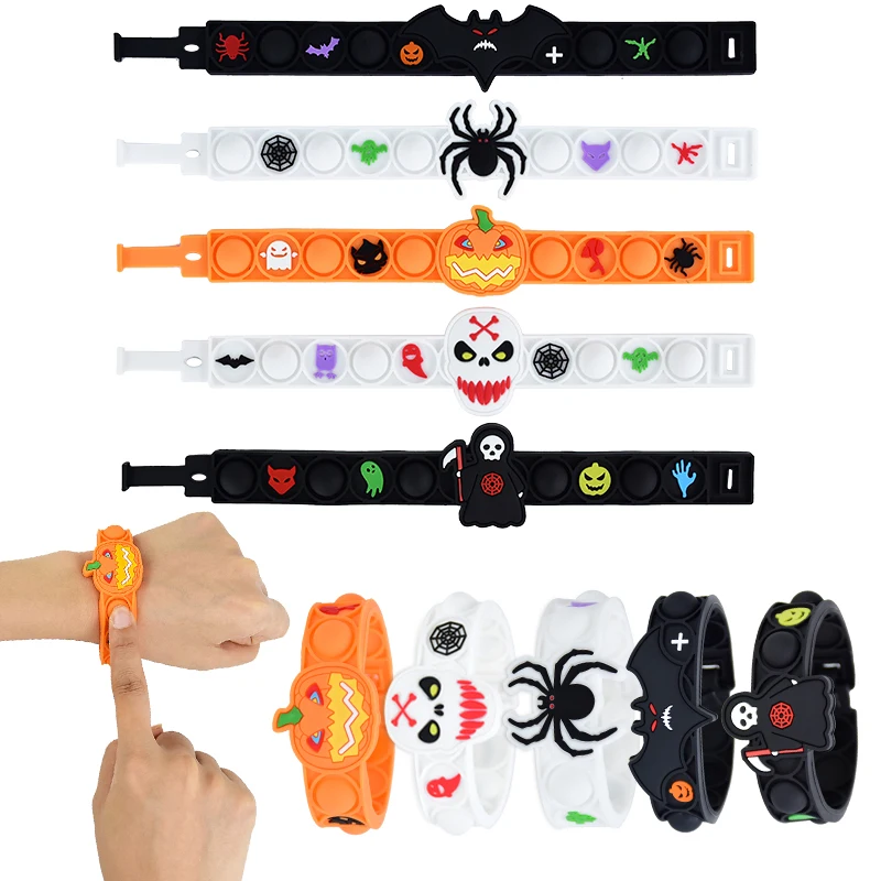 

5pcs Halloween Silicone Wristband Cartoon Pumpkin Skull Ghost Spider Bat Bracelet Kids Birthday Gifts Halloween Party Supplies