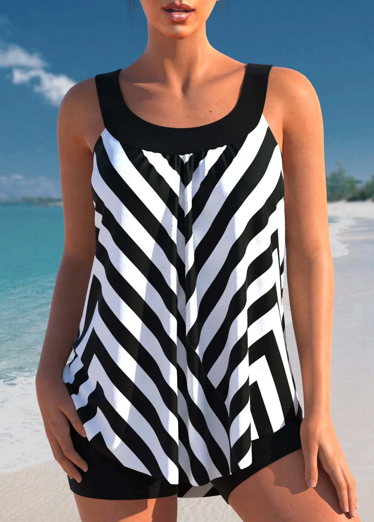 Women's Tropical Print Tankini Set - Stretchy, Non-Transparent Swimwear with High Waist Shorts Bikini Summer Beachwear