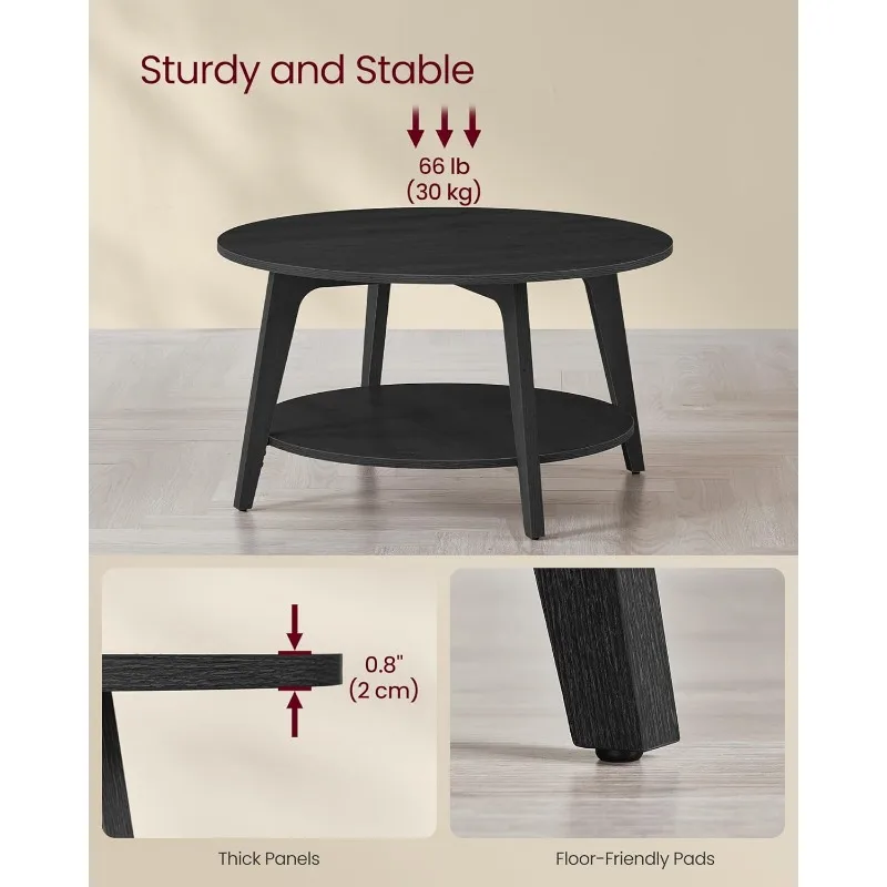 Round Coffee Table,2 Tier Coffee Table with Storage,for Living Room,31.5 x 17.7 Inches, Easy to Assemble