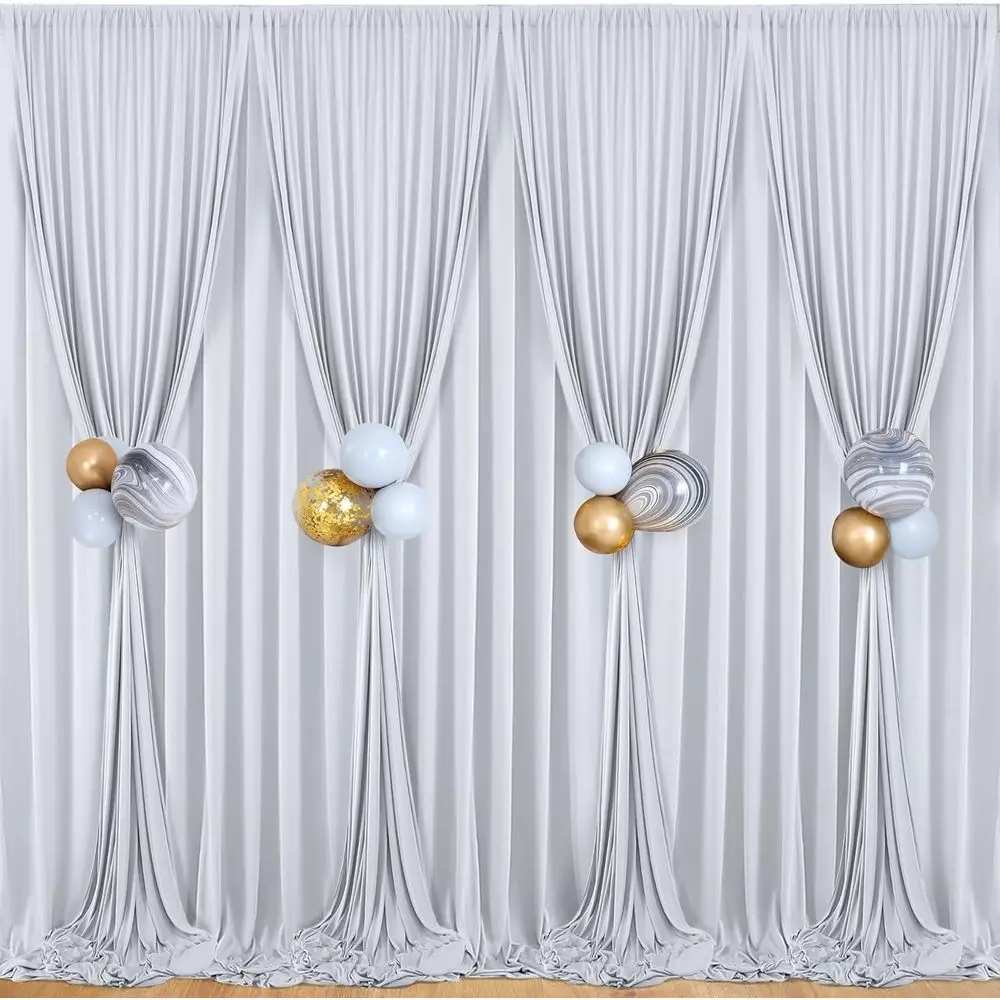 

40 t x 10 t Wrinkle ree Silver Backdrop Curtain or Parties, Polyester Silver Grey Backdrop Drapes 8 Panels 5x10t or Baby Shower