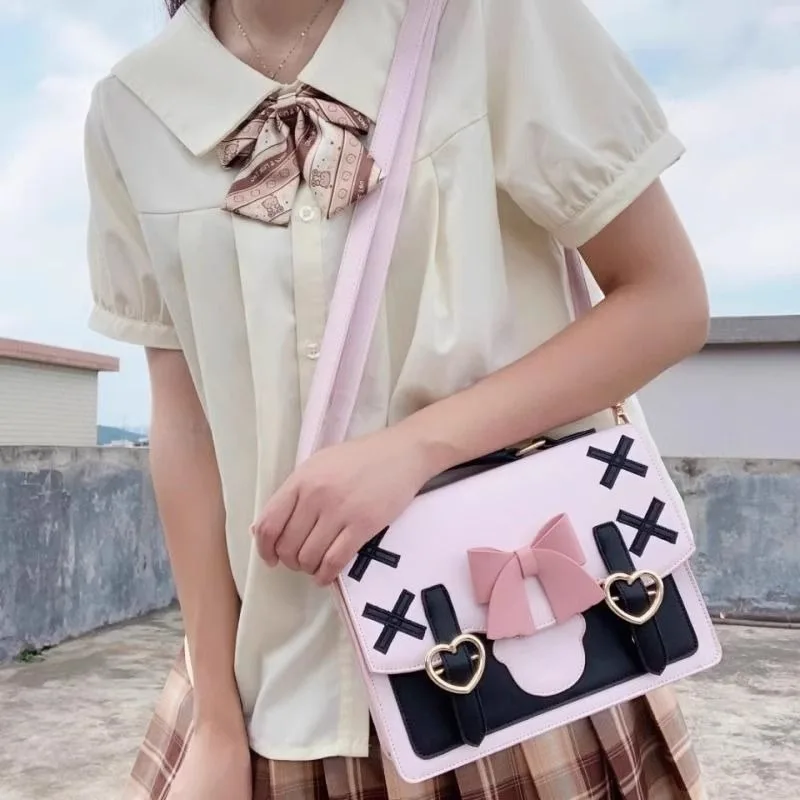 

New Sweet Cute Pink Crossbody Bags Teengae Japanese Bow Lolita Bag Girls Popular JK Uniform Shoulder Bag Summer Bolsas Сумка