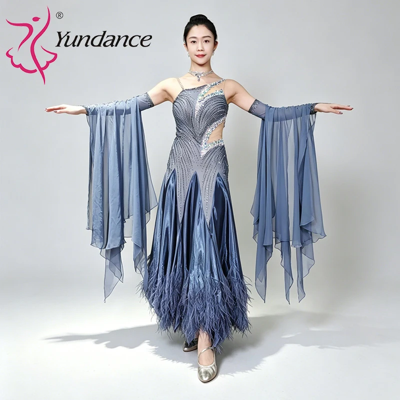 

B-26028 Custom International Standard Ballroom Dance Dress for Women Chrisanne Hematite Satin Chiffon Stage Performance Wear
