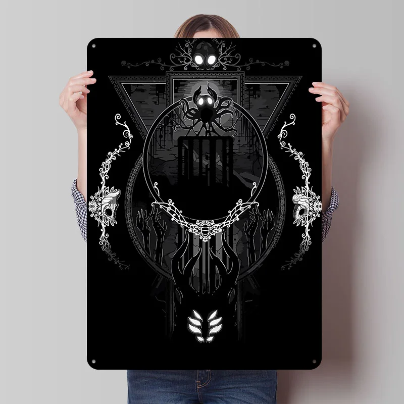 Hollow Knight Dark Art Poster, personalisierte Wandkunst, Vintage-Metallschilder, Retro-Blechschild für Männerhöhle, Schreibtischdekoration, Heimdekoration