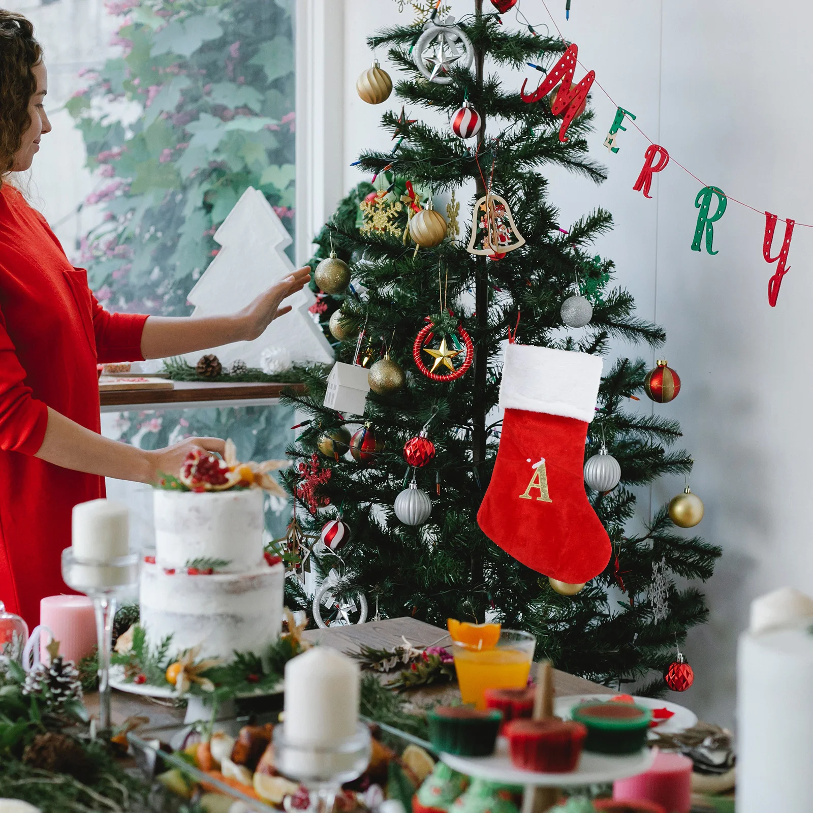 

Christmas Stocking Xmas Letter Sock Decorative Hanging Party Decoration Festive Gift Bag Reusable Fabric For Family Friends