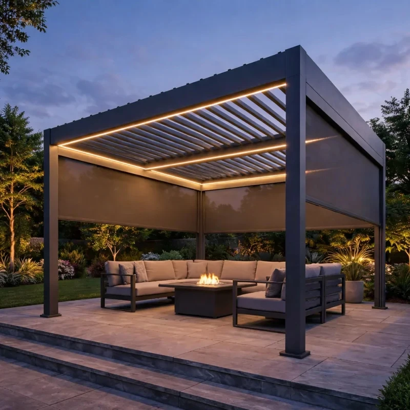 Gazebo de Jardín para Exteriores, Impermeable, de Aluminio, 4x3, 4x4, 6x3, Pérgola Metálica Bioclimática, Plegable, Personalizable