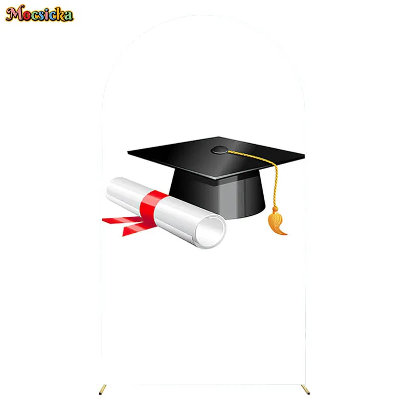 Congratulation Graduate Party Arch Double-Sided Fitted Top Covers Backdrop Class Of 2024 Bachelor Cap Graduation Background Prop