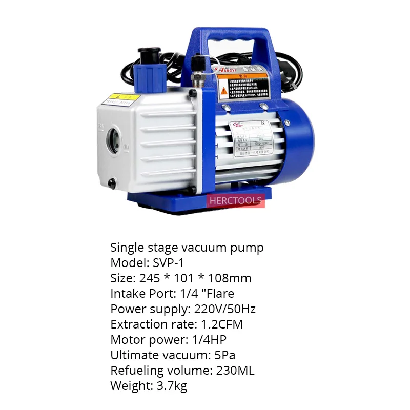 1.2 CFM Vacuum Pump 220V 150W Single Stage Air Conditioning Pump for Resin Degassing Refrigeration Maintenance Vacuum Package