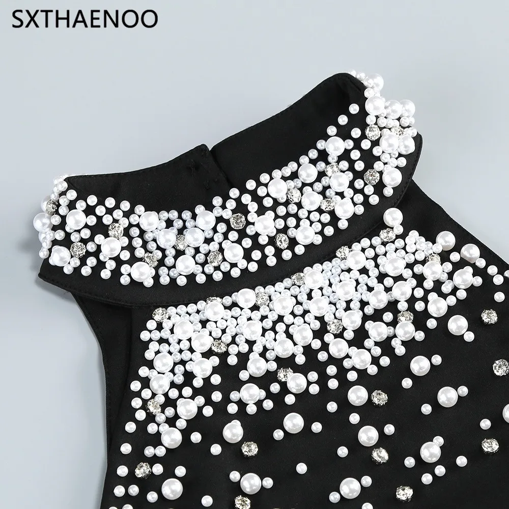 SXTHAENOO moda Vestidos De graduación con diamantes De imitación para mujer elegante fiesta sirena Halter sin mangas espalda descubierta Vestidos De fiesta De satén
