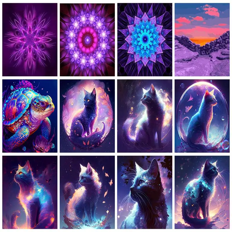 

RUOPOTY Frame Cat Painting By Numbers For Adults Kits Animals Fantasy Picture Paint On Numbers Starter Kit For Diy Gift