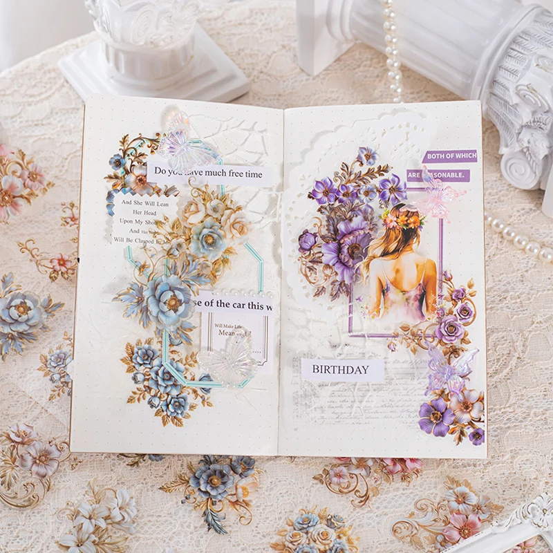 6 gaya 10 buah/tas Vintage bunga Die Cut pita hewan peliharaan DIY buku pegangan bingkai foto buku tempel Dekorasi botol kaca kartu jurnal