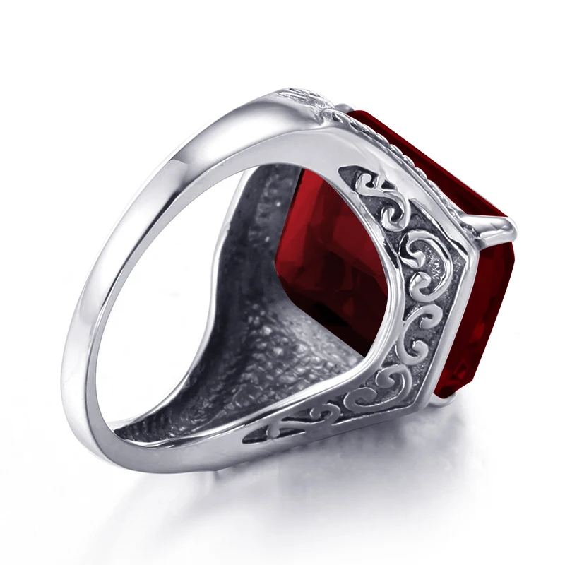 100% 925 Sterling Silver Garnet Mens Rings With Stone 12*16mm Rectangle Big Vintage Byzantine Jewelry Gifts For Men