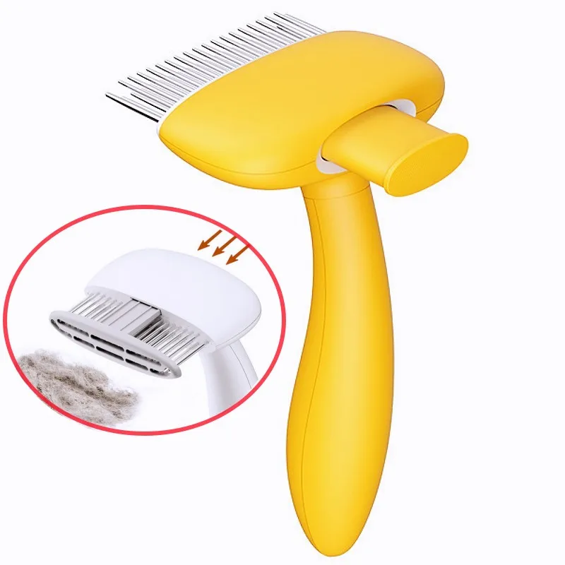 Dog Comb Double Row Combs Dogs Brush One-click Pet Hair Removal Dog Grooming Massage Cat Comb Long Hair Cleaning Pet Supplies