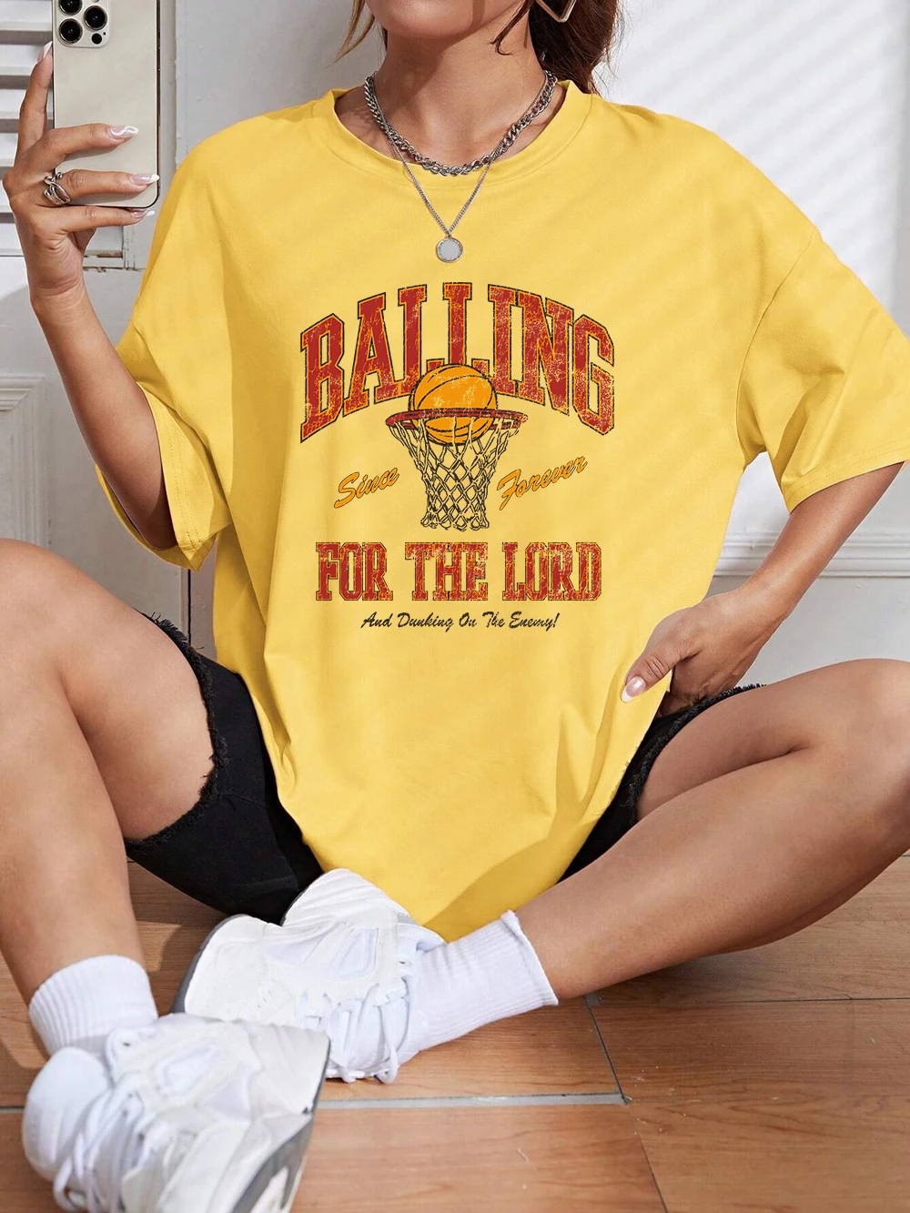

Balling For The Lofd Letter Printing T-Shirt Women Cotton Summer Short Sleeve Tees Soft Loose O-Neck Tops Casual Womans Clothes