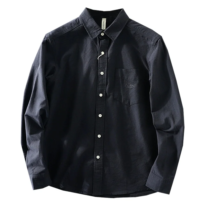 Imagem -05 - Camisa Masculina Japonesa de Algodão Estilo Retrô Camisa Casual Lisa de Manga Comprida com Lapela Trekking ao ar Livre Camisola para Caminhadas Roupas de Primavera