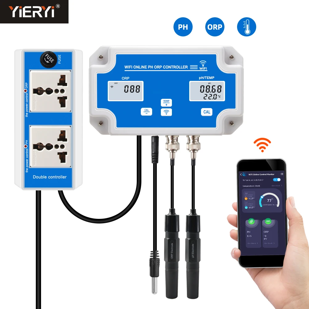 3 in 1 WiFi PH ORP Temp Controller, Mobile App Control, Data Logging, Home Aquaculture Aquarium, Water Quality Monitoring System