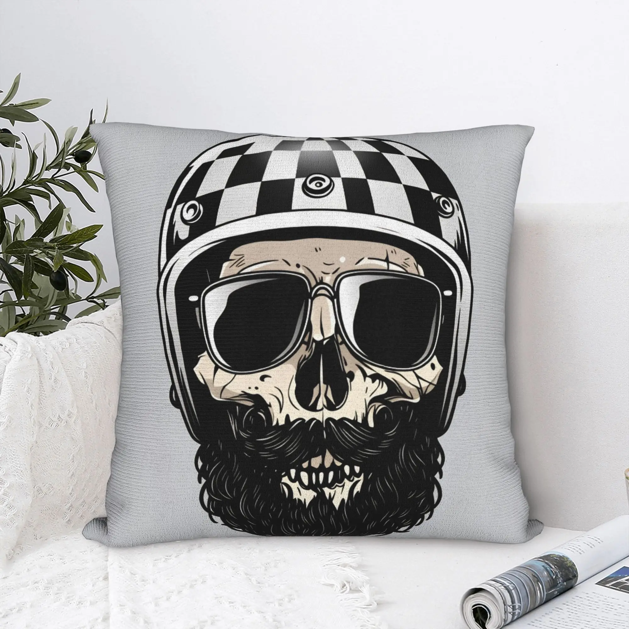 Black Grey Skull Face Día de los Muertos Pillow Case  Morden Pillow Cover Square Pillowcases For Sofa Couch Bed Living Room