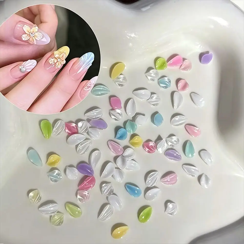 100pcs 3D Macaron Flower Petal Nail Gems Mermaid Shell Texture Nail Art Charms Floral Nail Jewelry for Nail Salon & Manicure DIY