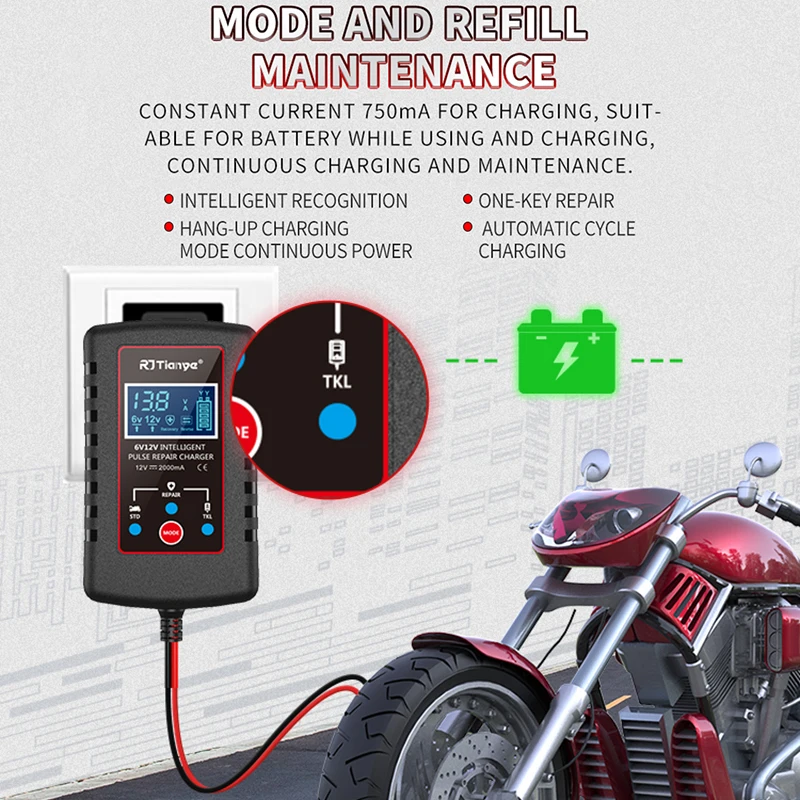 12V 6V Car Battery Charger 2A Digital  Full Automatic Lead Acid Battery Charger Pulse Repair  For Motorcycle Kids Toy Car