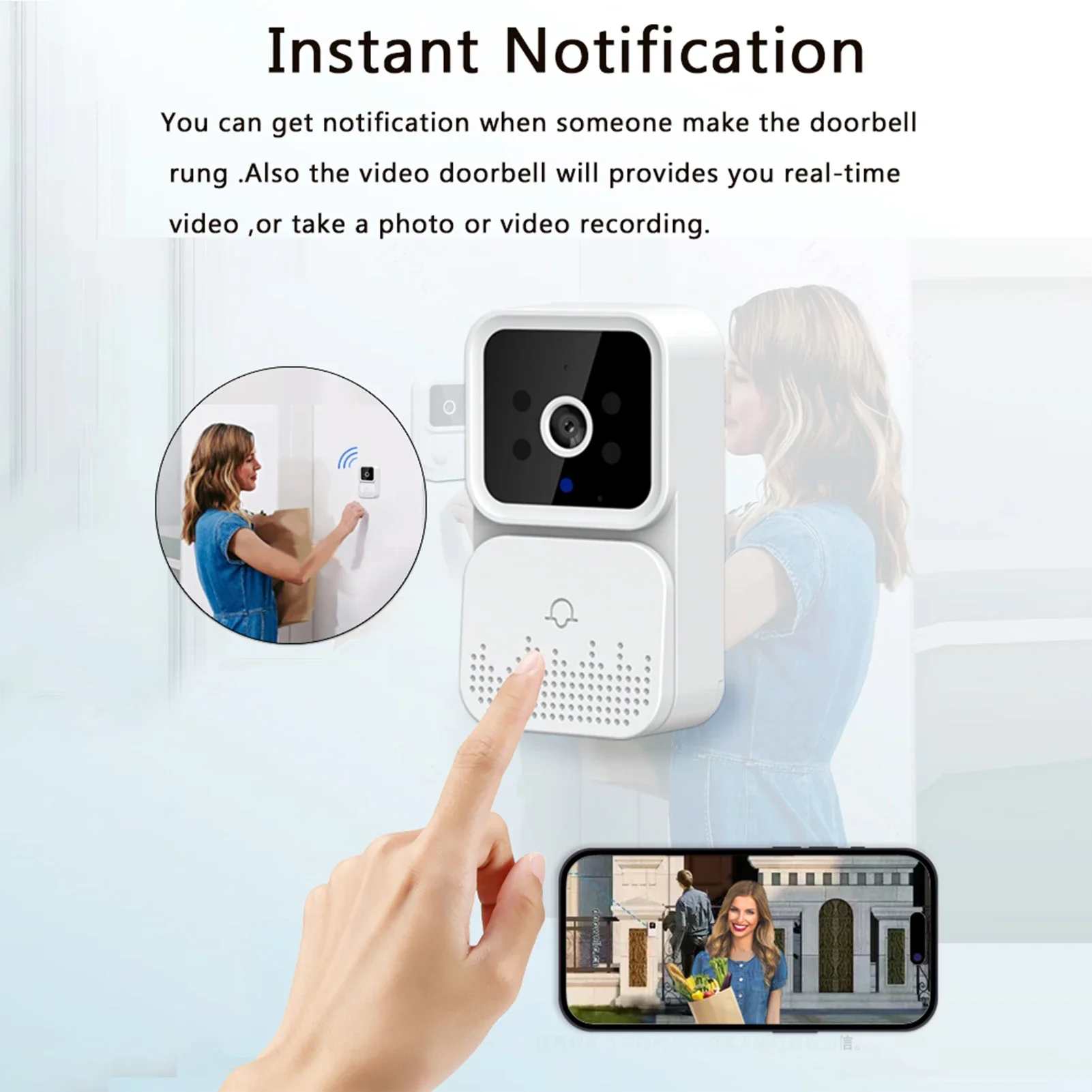 Tuya Smart Video Doorbell Wireless HD Camera IR Alarm Security Door Bell Wi-Fi Intercom for Home Apartment for Home Office