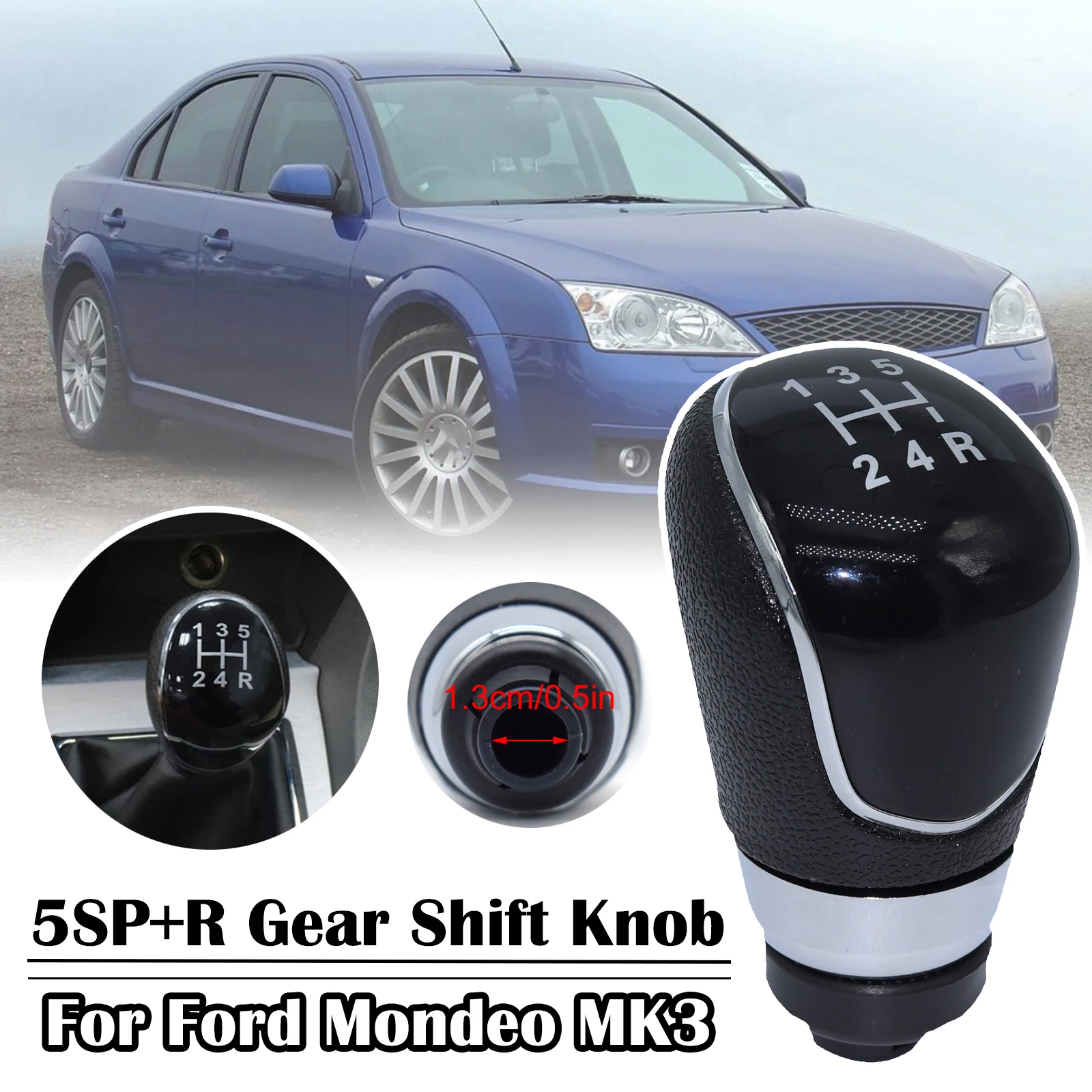 

For Ford Mondeo MK3/MK4 2007 2008 - 2013 Pu Leather 5SP+R Gear Shift Knob GearStick Lever Pen Shifter Handball Chrome M12 Black