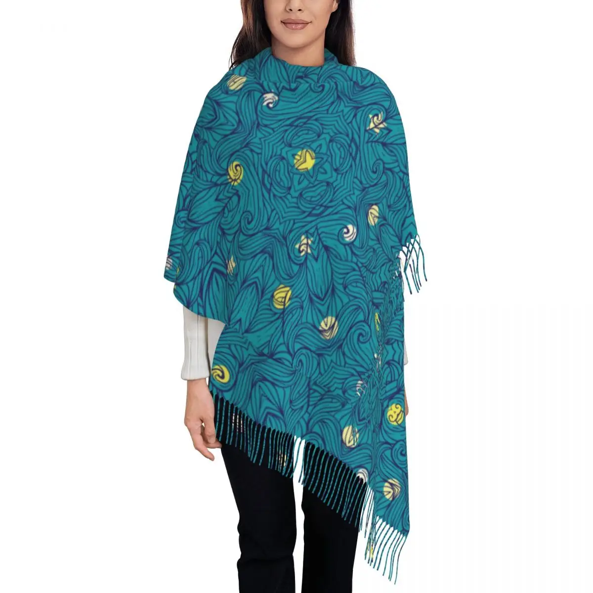 

Van Gogh's Night Sky With Stars Women's Tassel Shawl Scarf Fashion Scarf