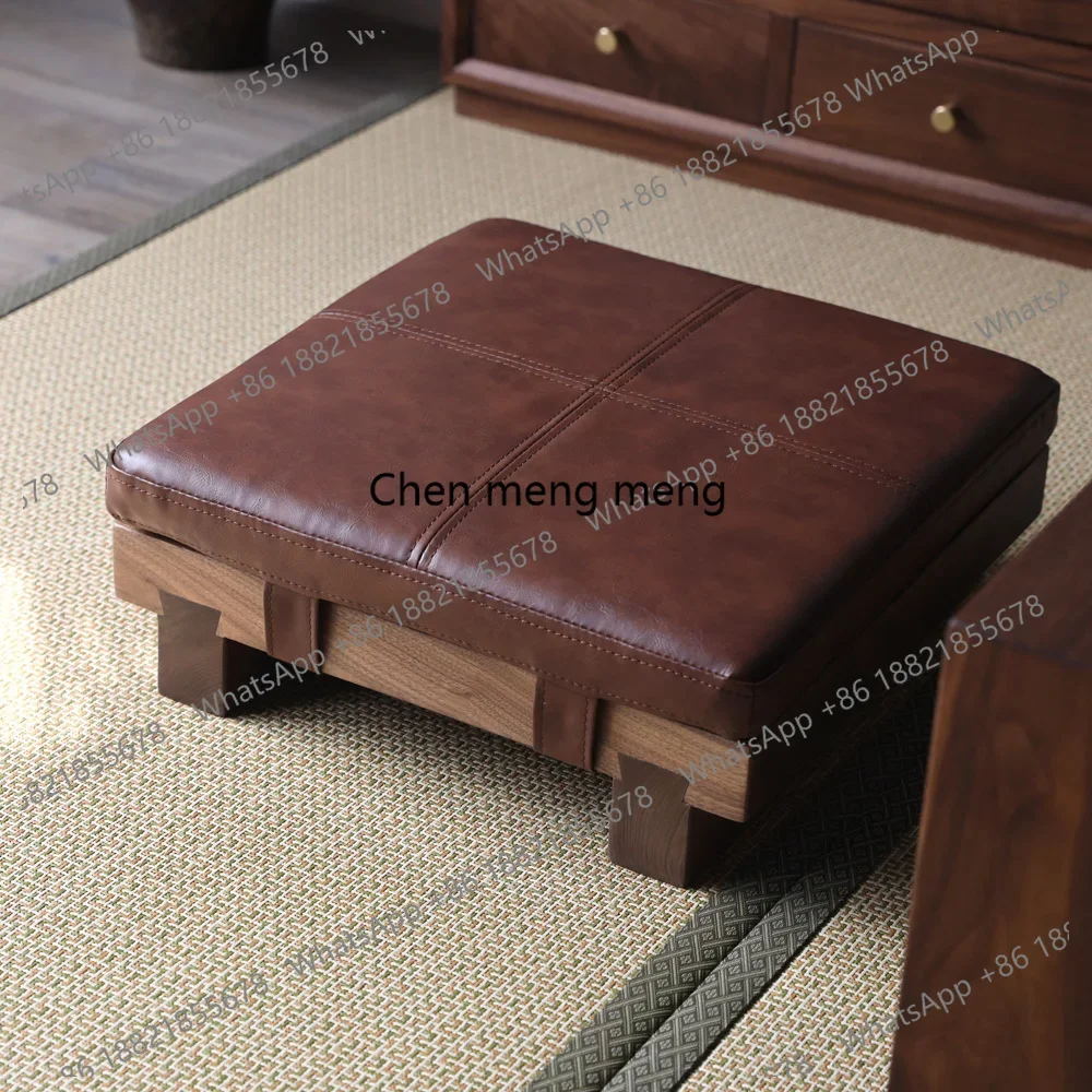 

Square wood leather cushions, top layer leather, black walnut wood, solid wood kneeling mats in the living room and tea room