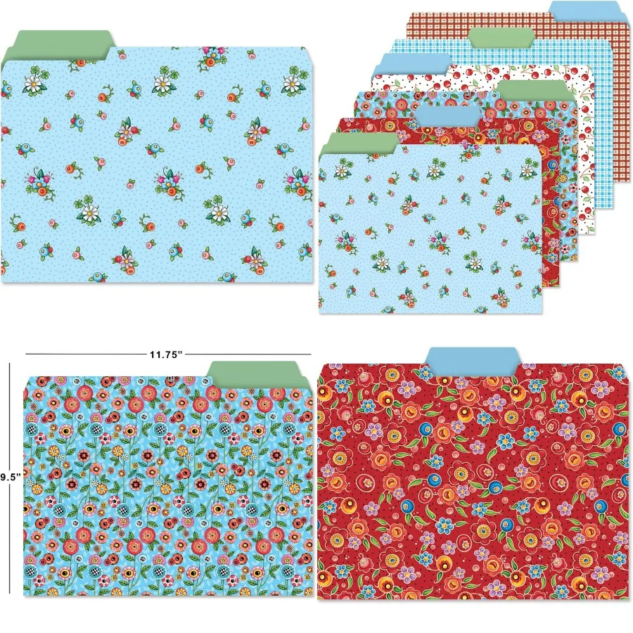 

Папки для файлов Current Mary Engelbreit Value Pack — оптовый набор из 24 6 красивых декоративных дизайнов, вырезанные вкладки 1/3, сверхпрочный бумажный склад