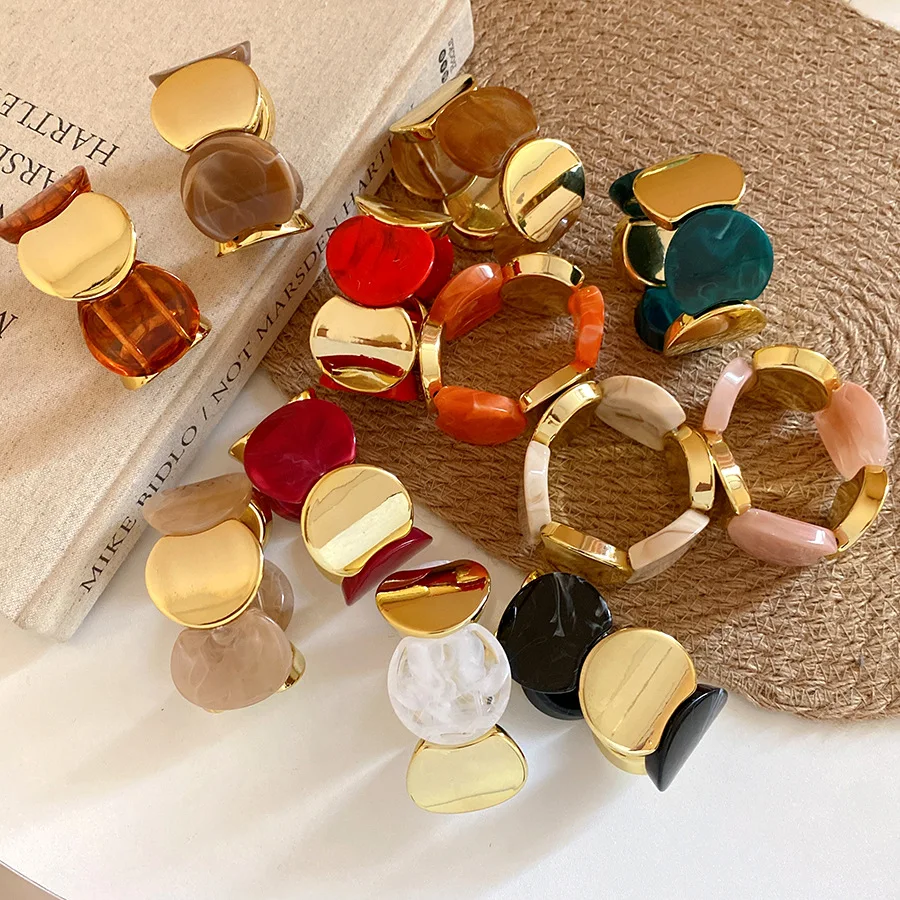 Trendy Round Spliced Elastic Rope Bracelets Bangle for Women Fashion Spring Acrylic Bracelet Personality Hand Jewelry New W